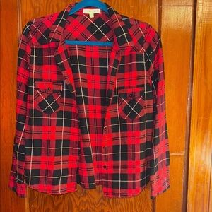 Active USA Red and Black Plaid Women's Button Shirt With Elbow Patches